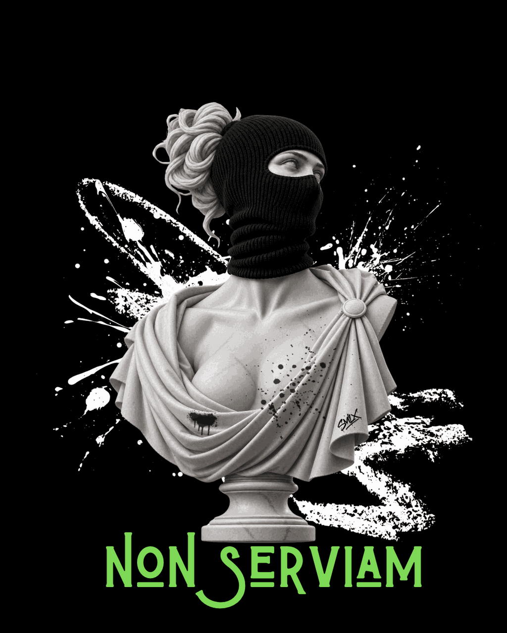 Non Serviam Hoodie Motiv von SMALEMEX auf schwarzem Hintergrund