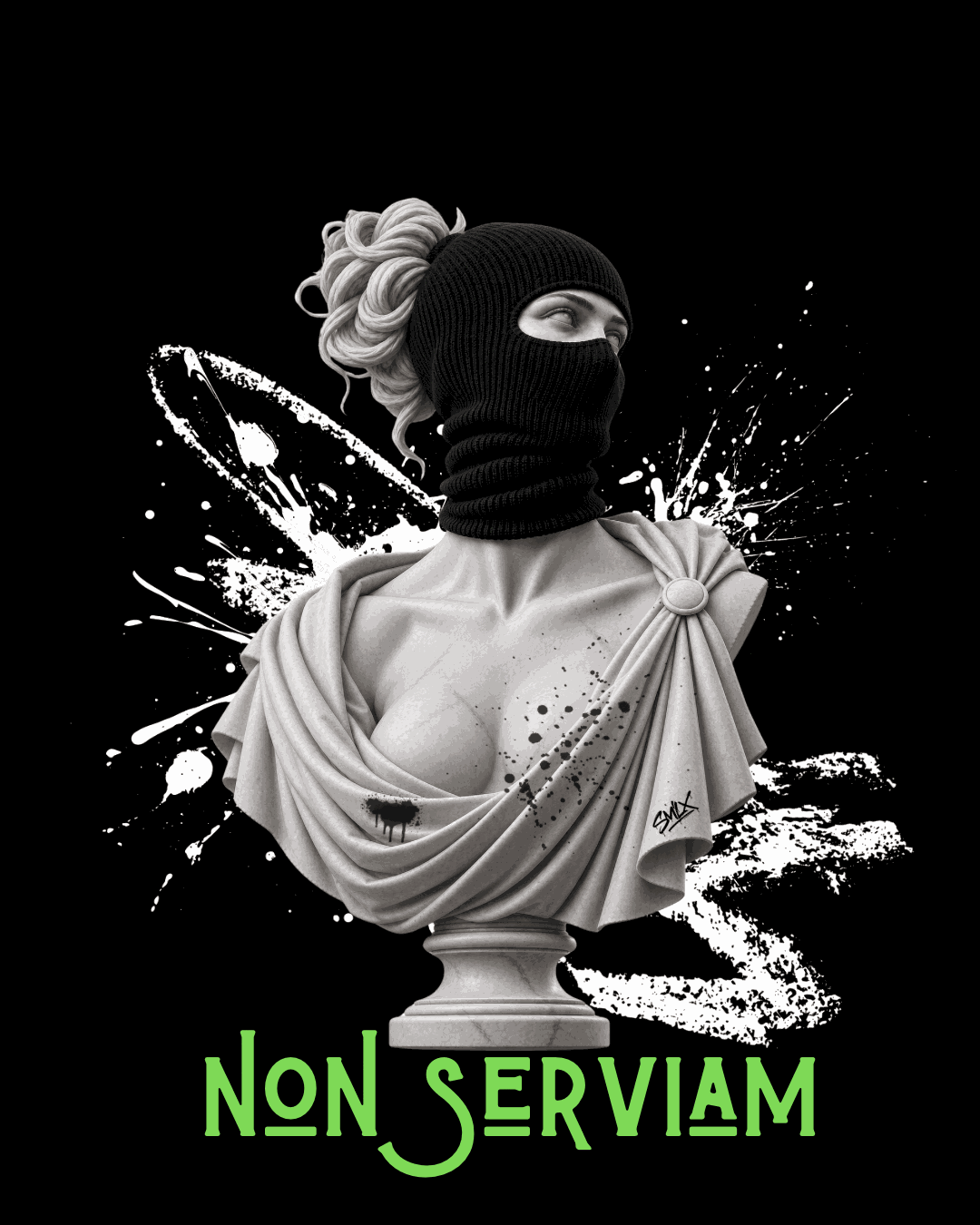 Non Serviam Hoodie Motiv von SMALEMEX auf schwarzem Hintergrund
