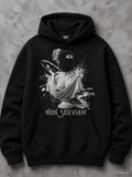 Schwarzer Non Serviam Hoodie von SMALEMEX mit modernem Streetwear-Design aus hochwertigem Baumwoll-Mix