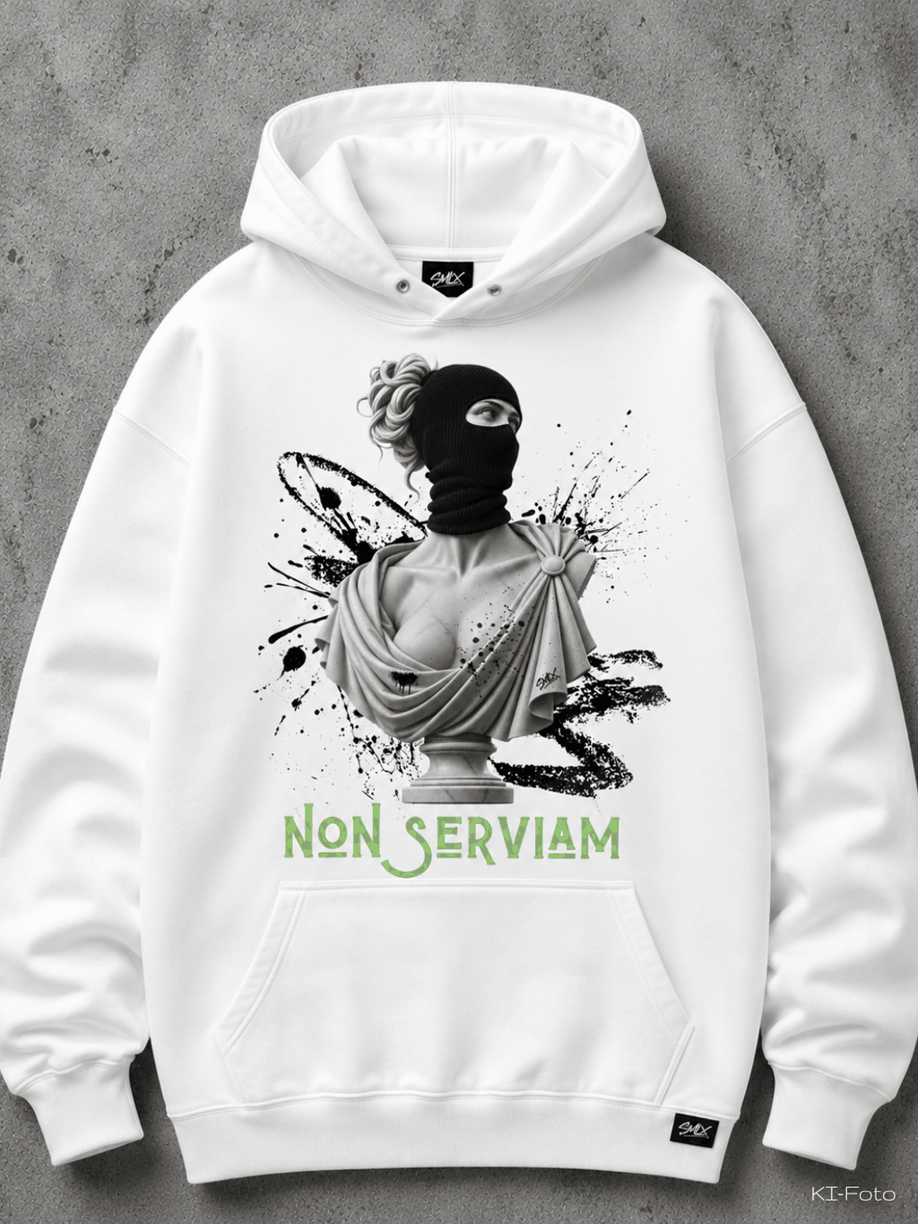 Weißer Non Serviam Hoodie von SMALEMEX mit Streetwear Design